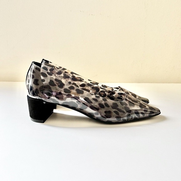 BY FAR Andrea Leopard Print PVC Block Heel Pumps in Black - Picture 7 of 12